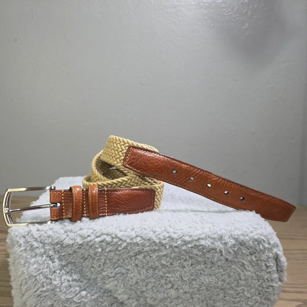 Lot of 2 Torino Men's Size 40 Cream & Beige Leather Breaded Belts Dressy Classic
